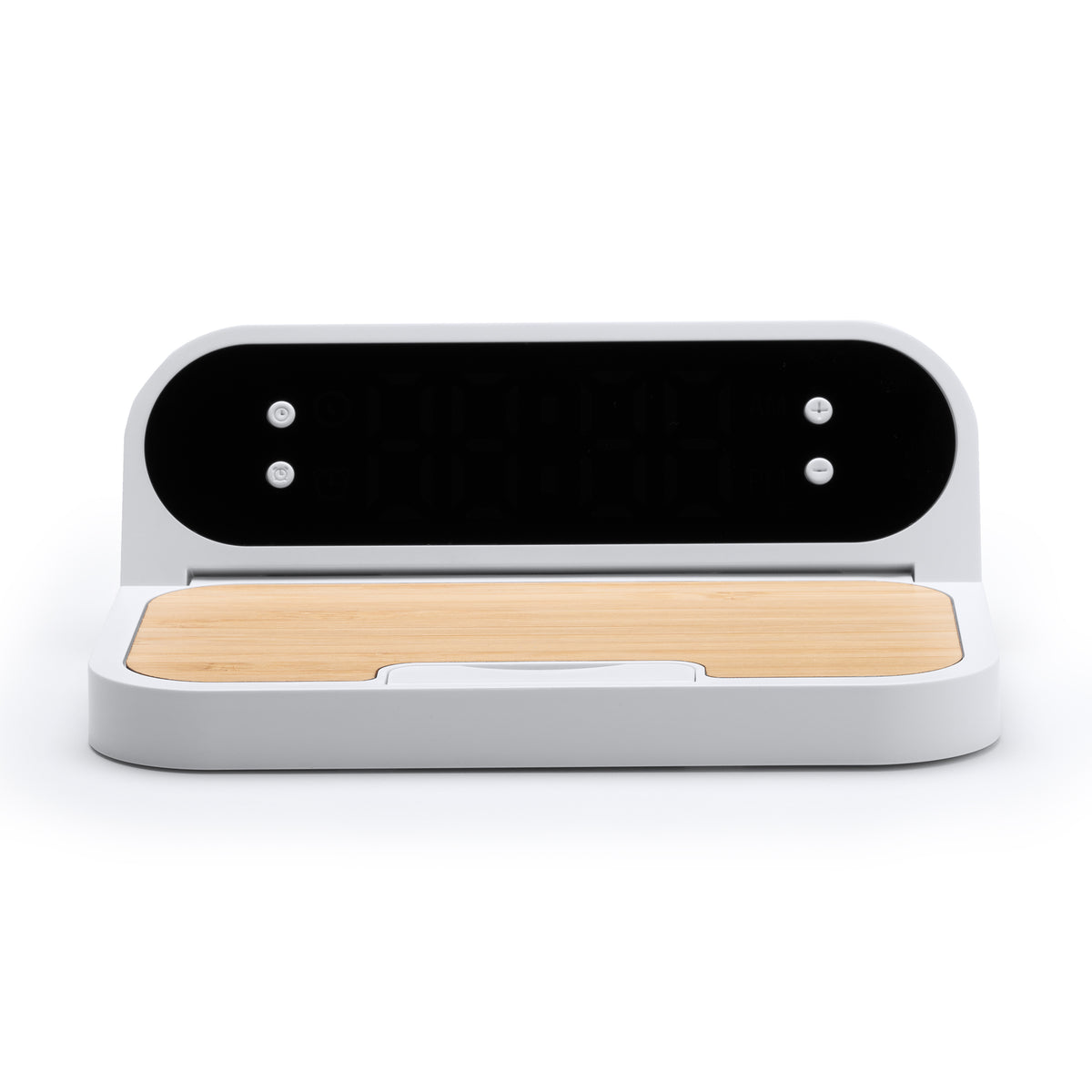 Caricabatterie Wireless in Bambù con Orologio e Sveglia da Comodino