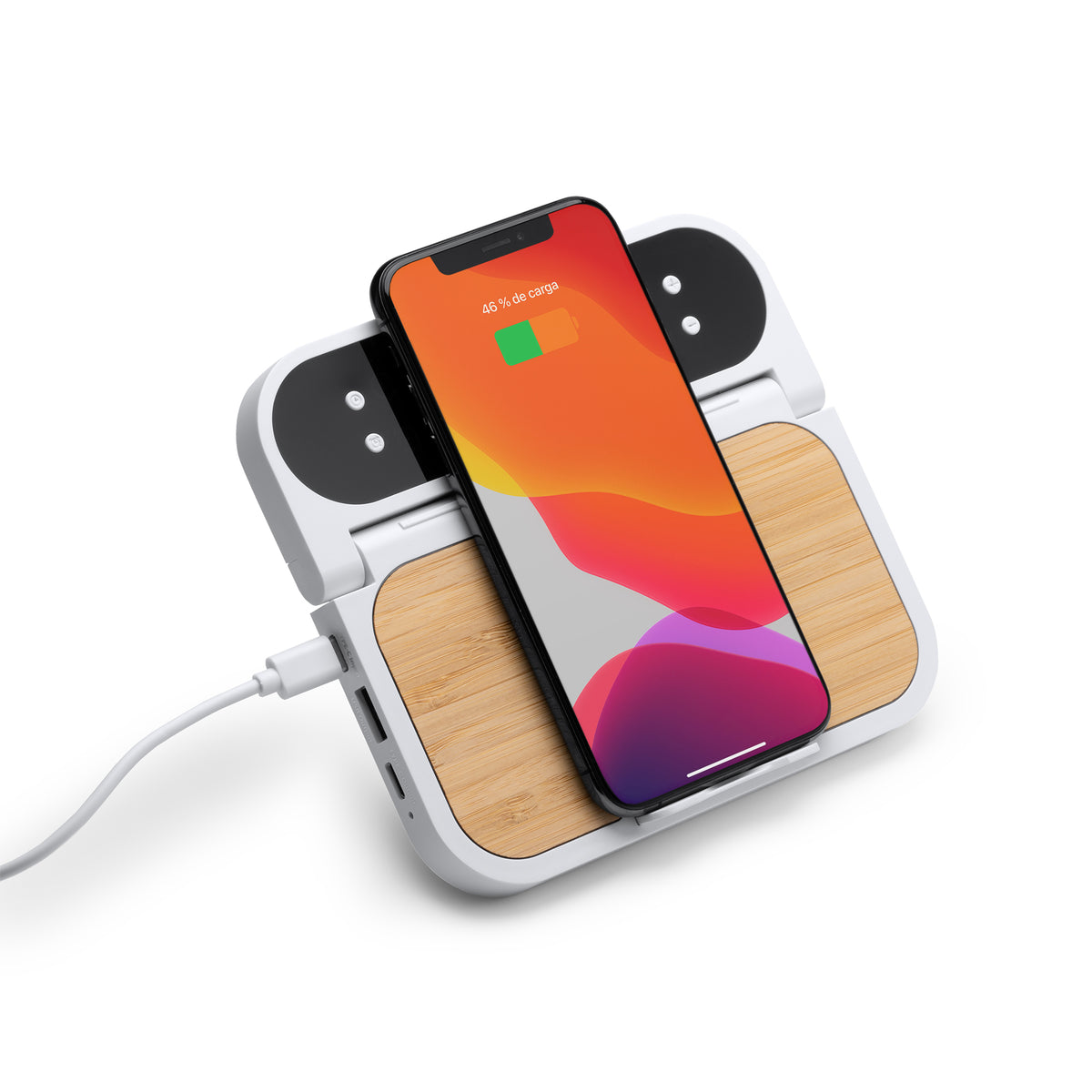 Caricabatterie Wireless in Bambù con Orologio e Sveglia da Comodino