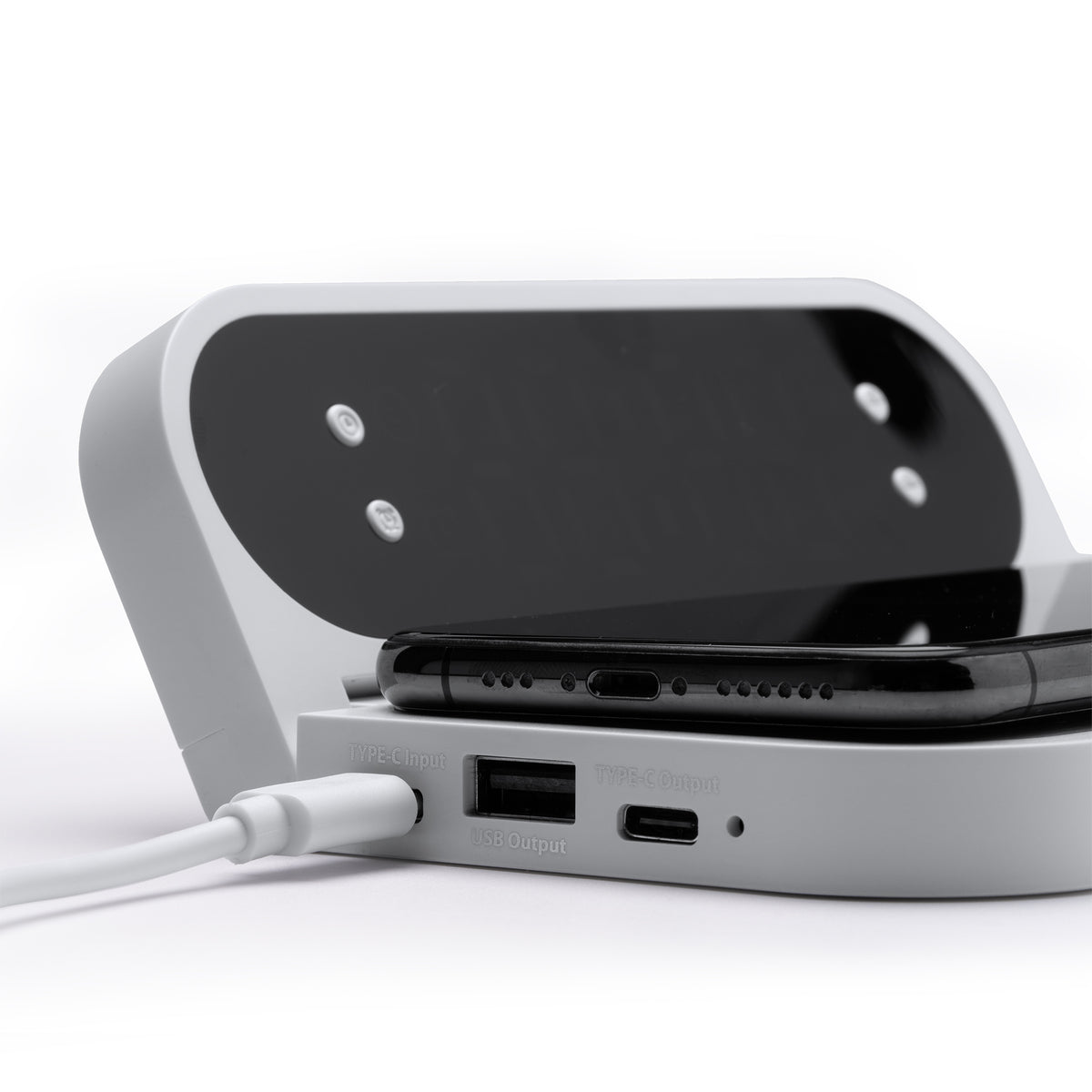 Caricabatterie Wireless in Bambù con Orologio e Sveglia da Comodino