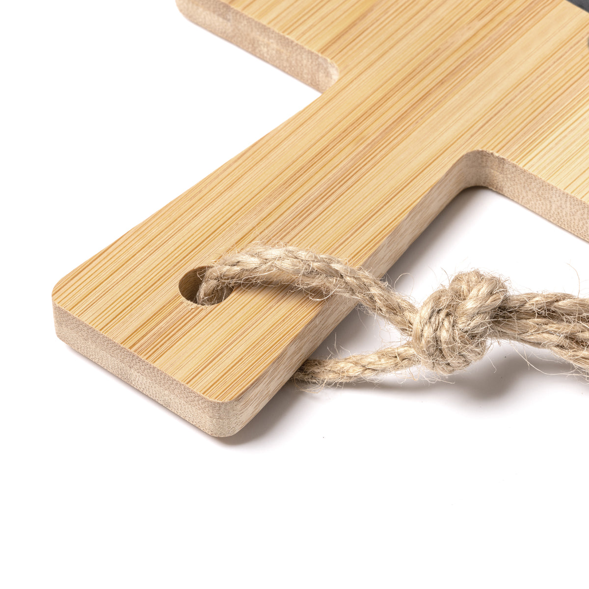Tagliere da Appendere in Bambù e Ardesia con Laccio Naturale