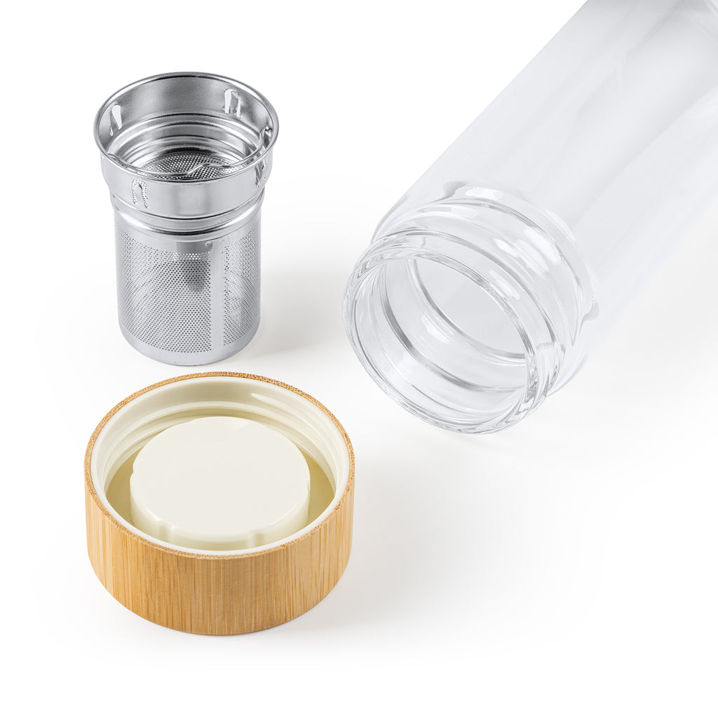 Borraccia in Vetro con Infusore e Tappo in Bambù – 450ml