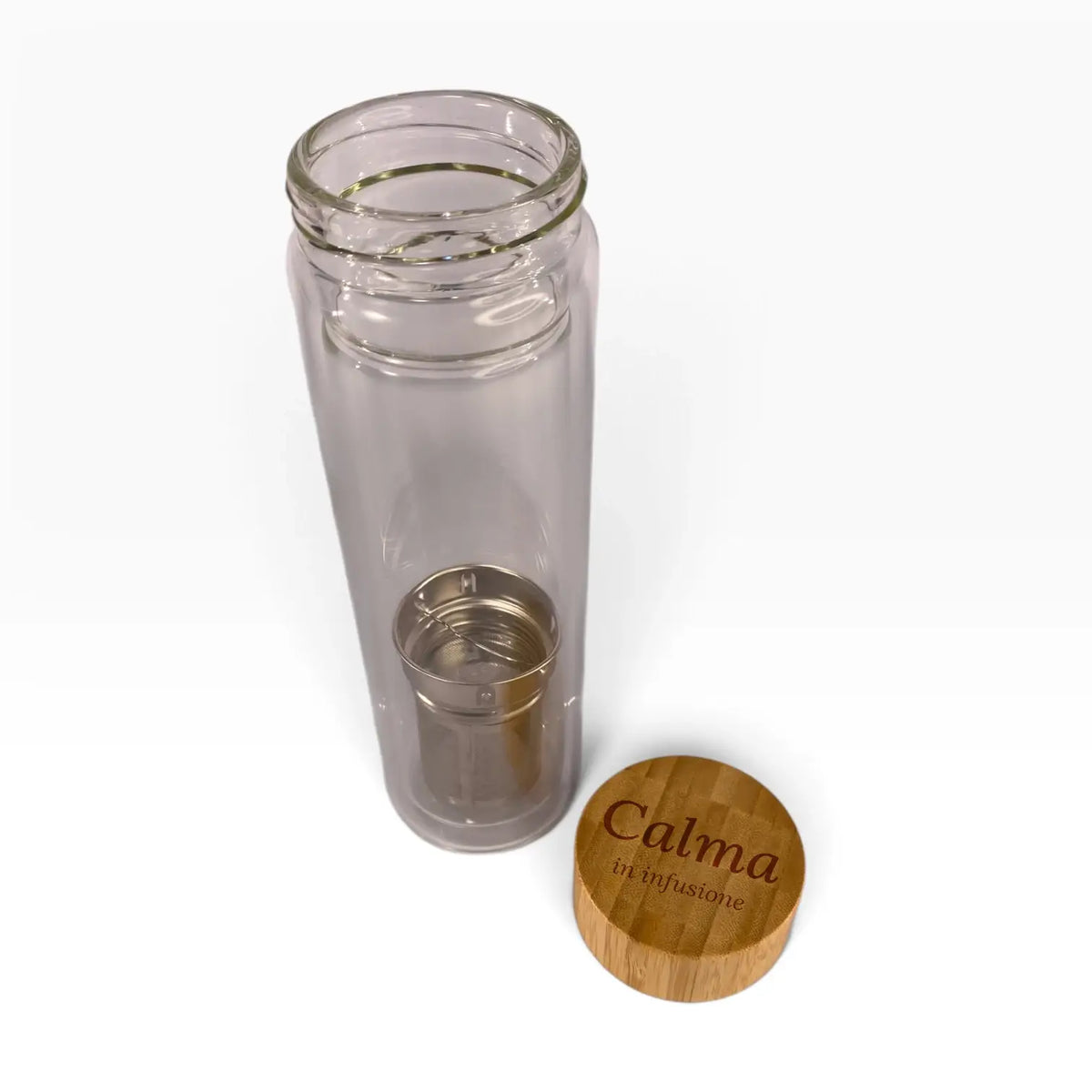 Borraccia in Vetro con Infusore e Tappo in Bambù – 450ml